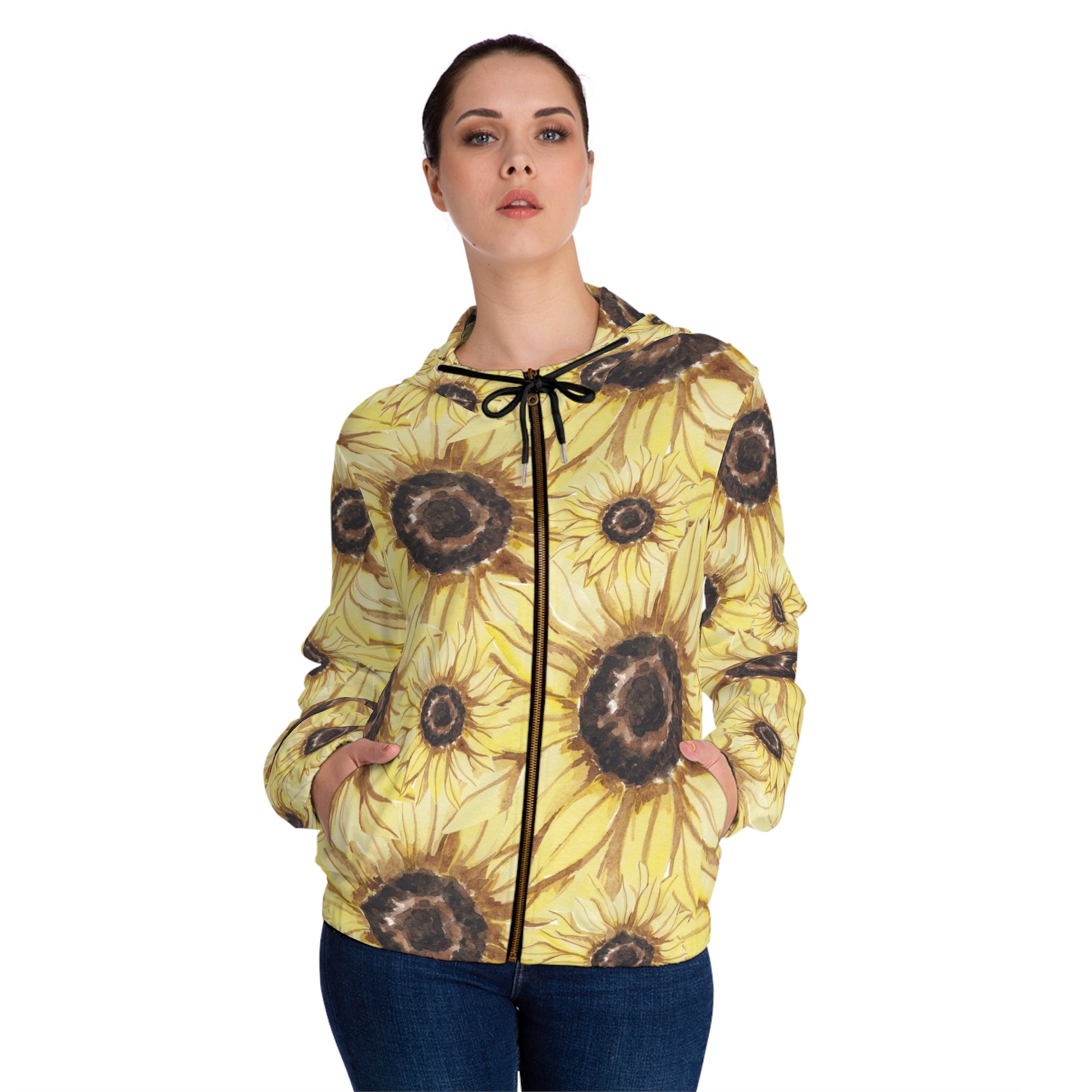 Retro Anime Sunflower Women’s Full-Zip Hoodie (AOP), Artsulli - Art is Long, Life is Short, All Over Prints, , , , , , , 