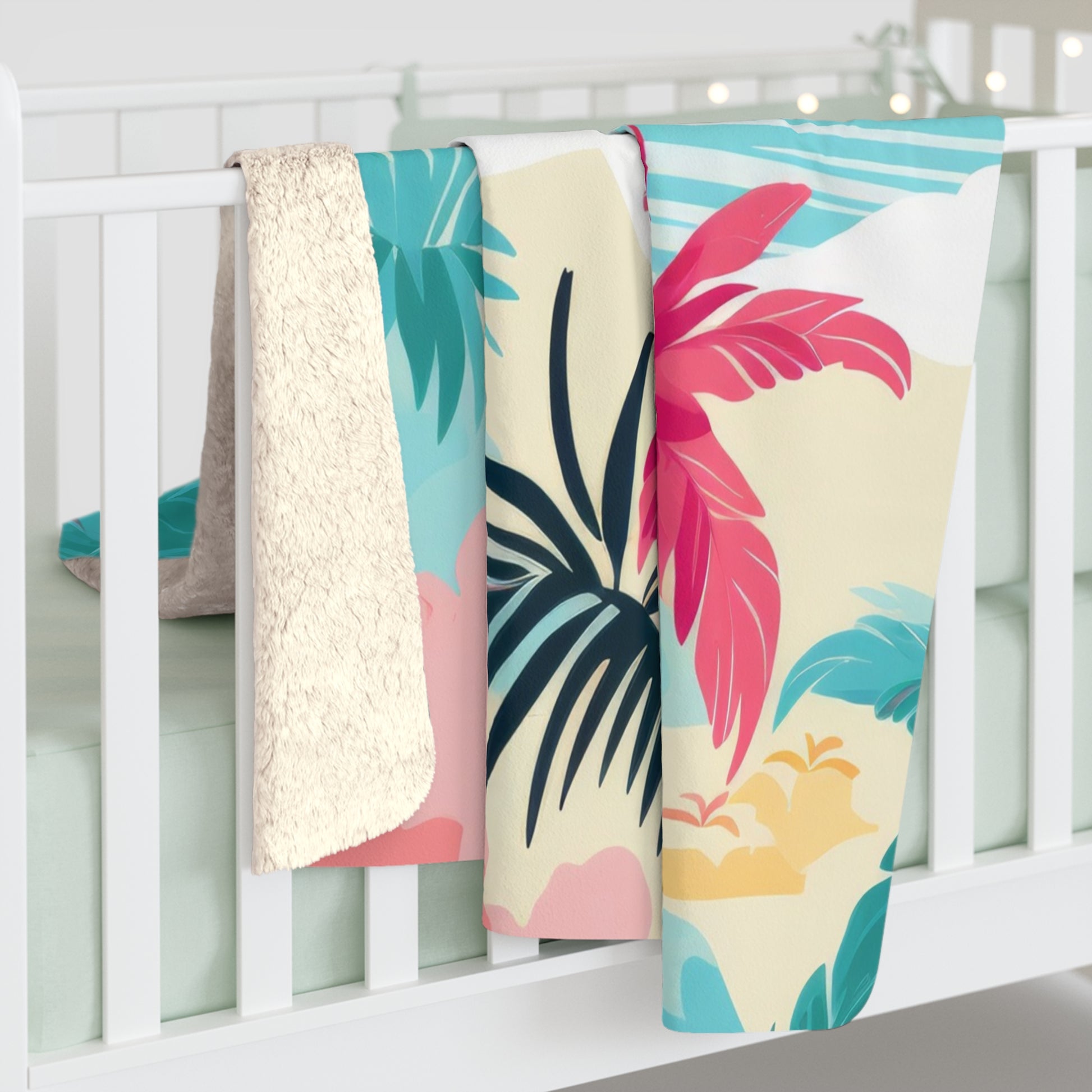Tropical Palm Beach Paradise Multi-Color Sherpa Fleece Blanket, Artsulli - Art is Long, Life is Short, Home Decor, , , , , , , 