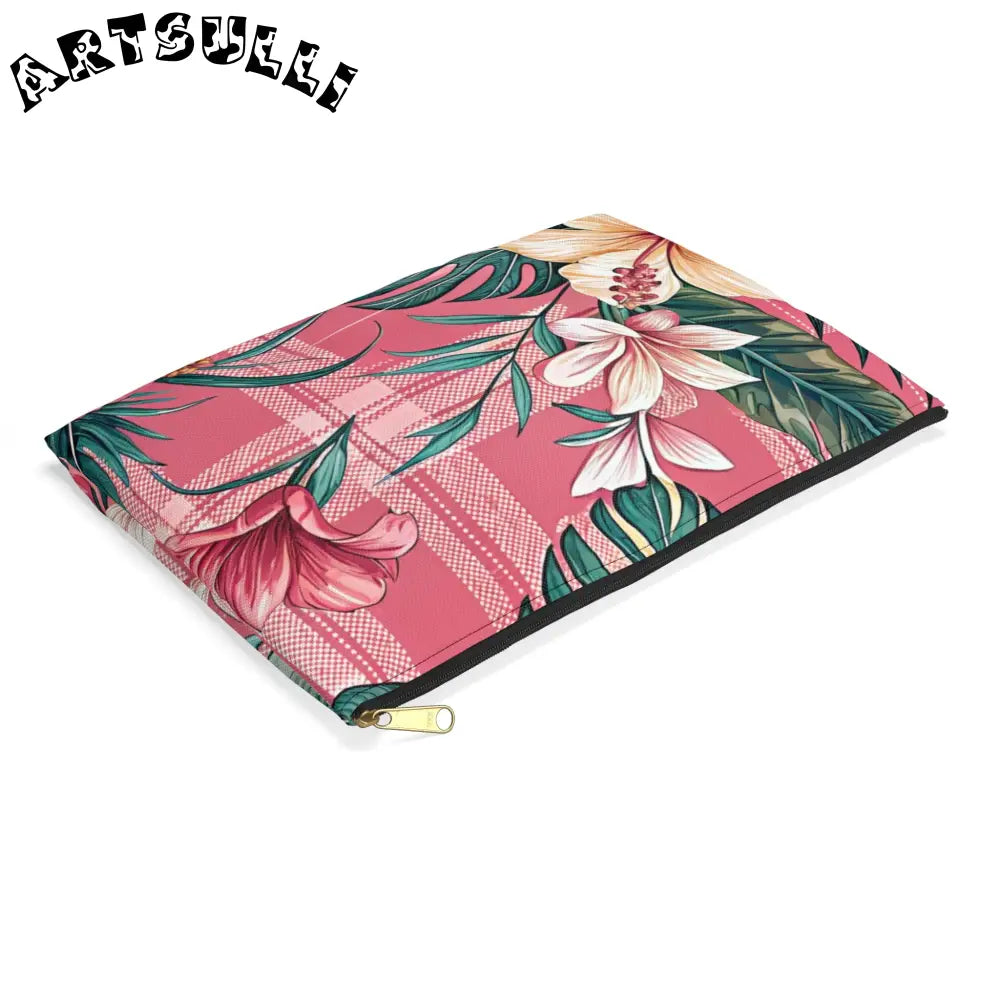 JAKKOUTTHEBXX Plaid x Floral Burgundy and Green Accessory Pouch