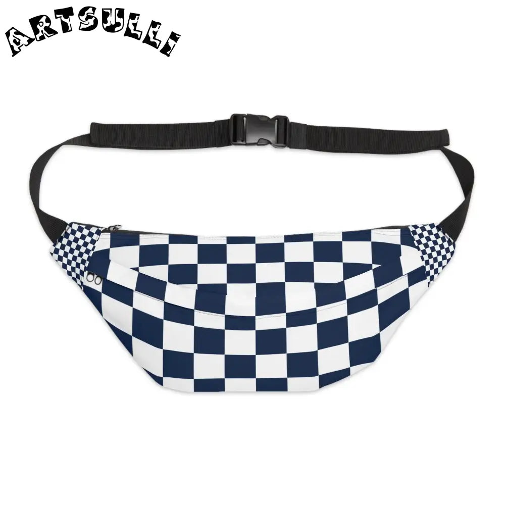 JAKKOUTTHEBXX Checkerboard White and Navy Blue Large Fanny Pack