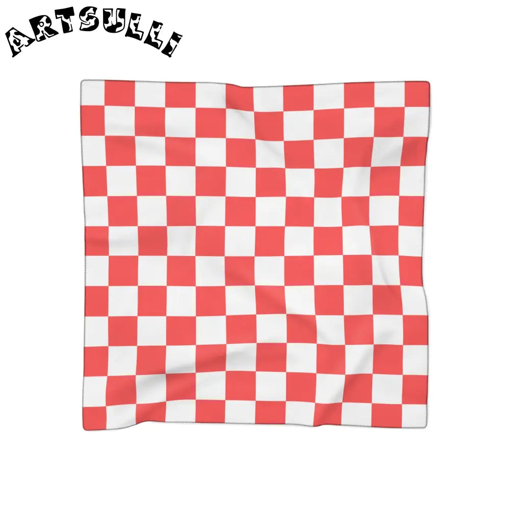 JAKKOUTTHEBXX Checkerboard Red and White Poly Scarf JAKKOUTTHEBXX