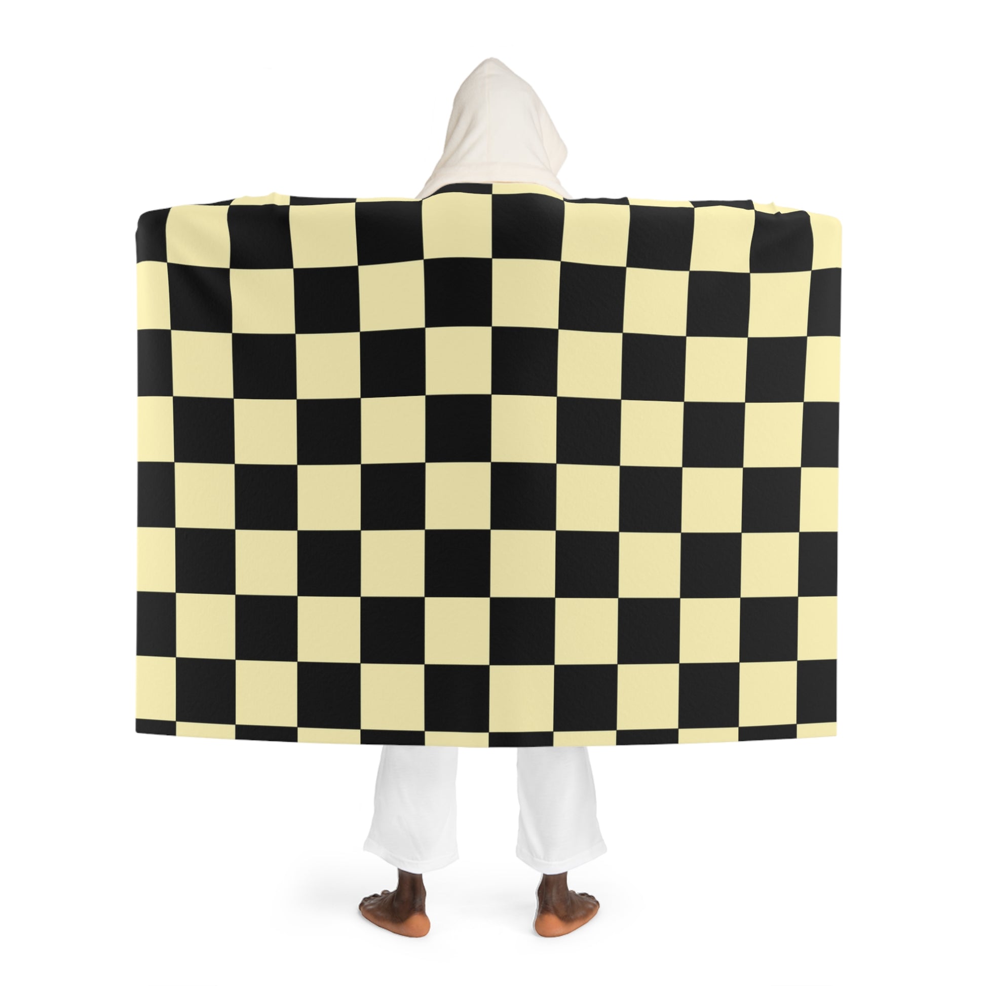 Checkerboard Black and Yellow Hooded Sherpa Fleece Blanket, Artsulli - Art is Long, Life is Short, All Over Prints, , , , , , , 