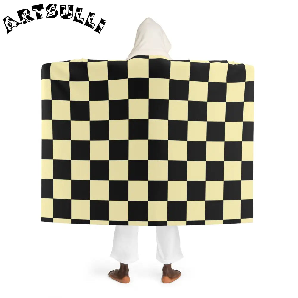 JAKKOUTTHEBXX Checkerboard Black and Yellow Hooded Sherpa Fleece