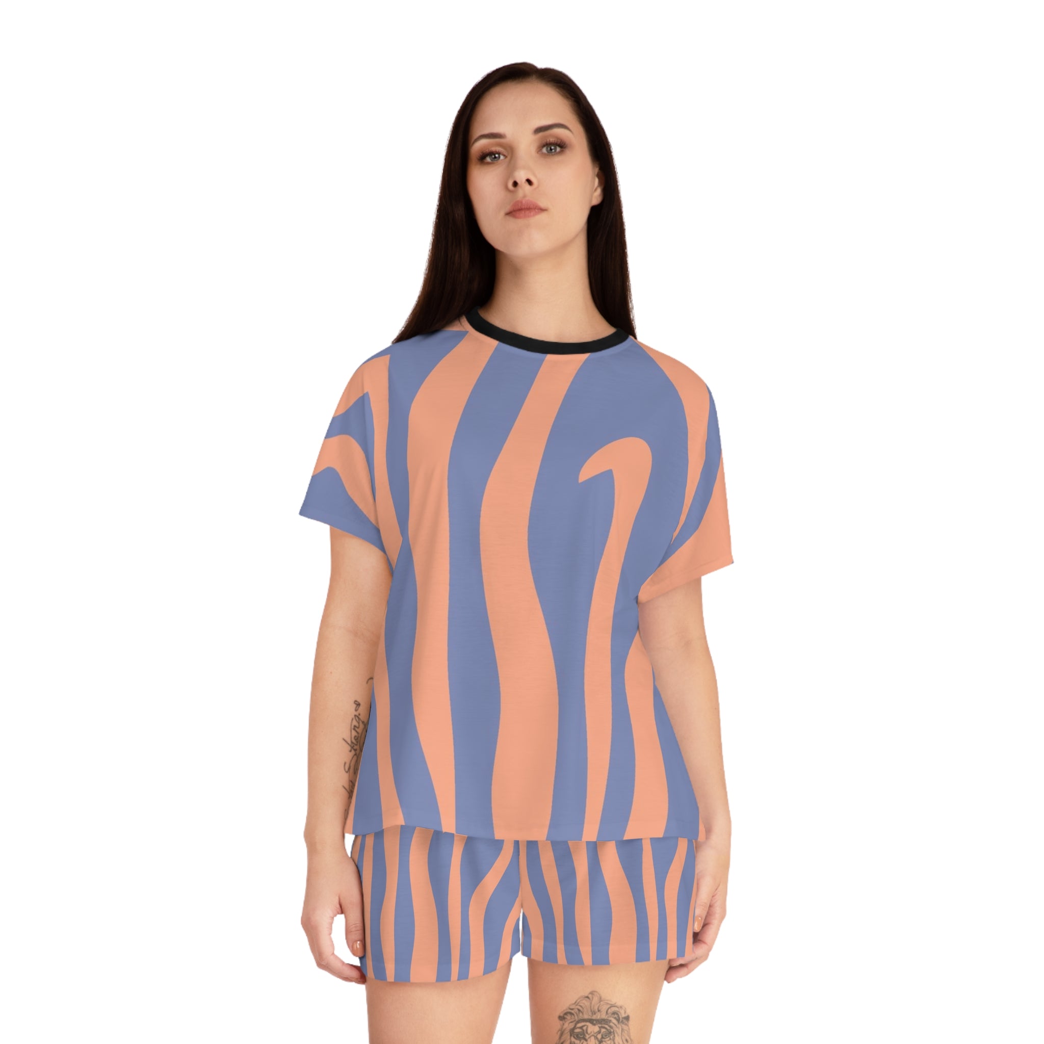Melting Zebra Stripes Women's Short Pajama Set (AOP), Artsulli - Art is Long, Life is Short, All Over Prints, , , , , , , 