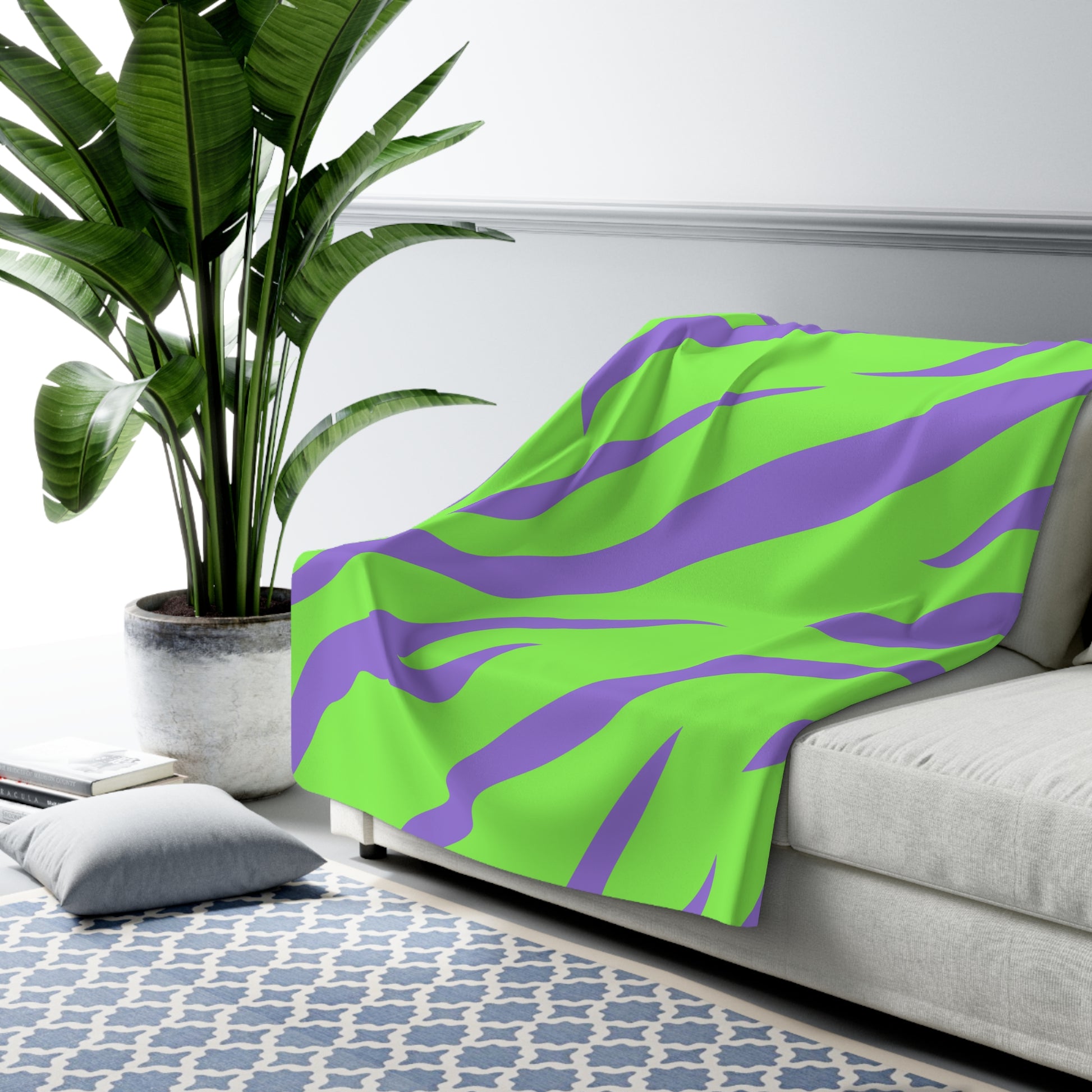 Tyrannosaurus Print Green and Purple Sherpa Fleece Blanket, Artsulli - Art is Long, Life is Short, Home Decor, , , , , , , 