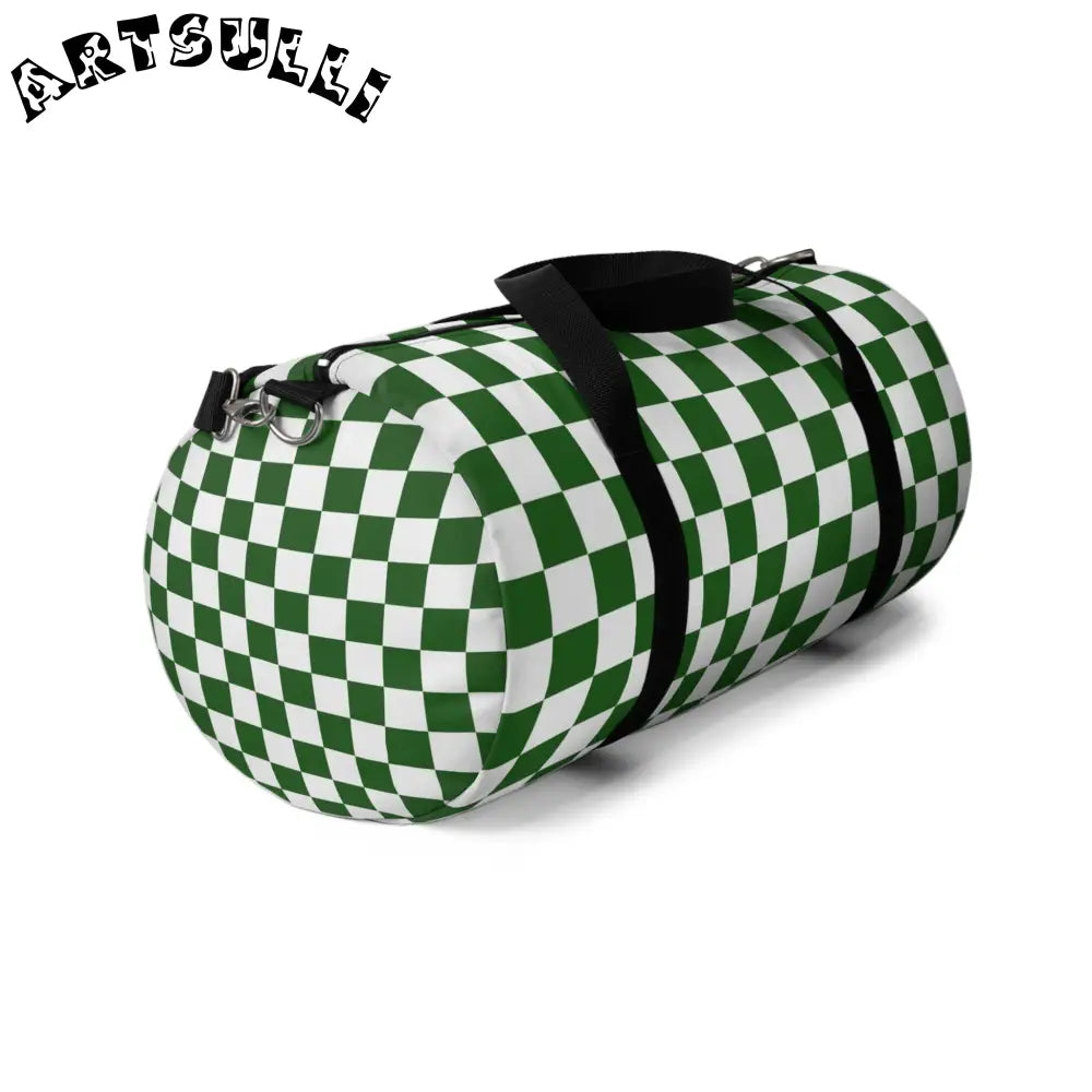 JAKKOUTTHEBXX Checkerboard II White and Dark Green Duffel Bag