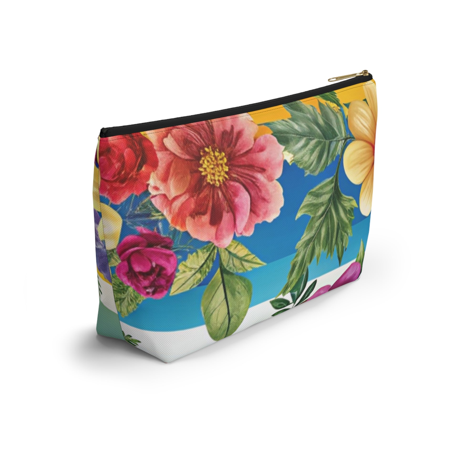 Floral Stripe 4K Accessory Pouch w T-bottom, Artsulli - Art is Long, Life is Short, Bags, , , , , , , 