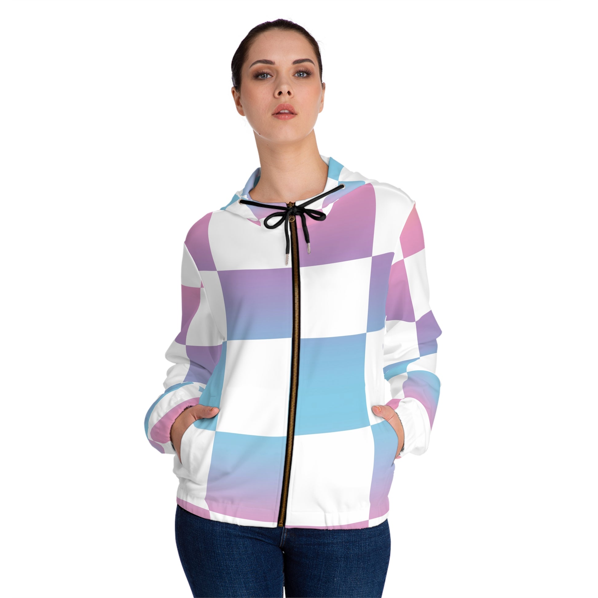 Vaporwave Check Women’s Full-Zip Hoodie (AOP), Artsulli - Art is Long, Life is Short, All Over Prints, , , , , , , 