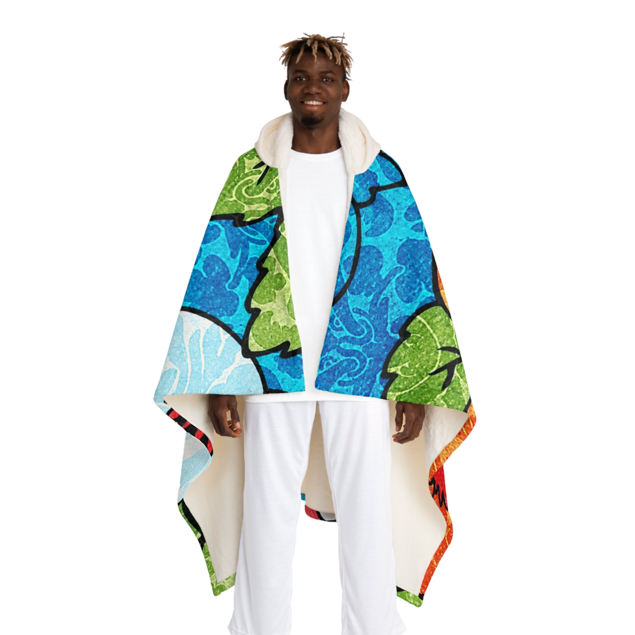 Blue Orange Groovy Hooded Sherpa Fleece Blanket, Artsulli - Art is Long, Life is Short, All Over Prints, Size, One size, Color, Cream, , , 21855165414958516076