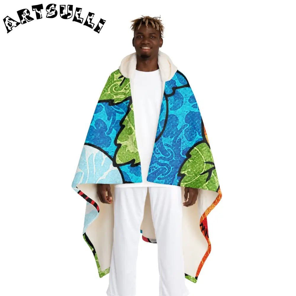 Blue Orange Groovy Hooded Sherpa Fleece Blanket, Artsulli - Art is Long, Life is Short, All Over Prints, Size, One size, Color, Cream, , , 21855165414958516076