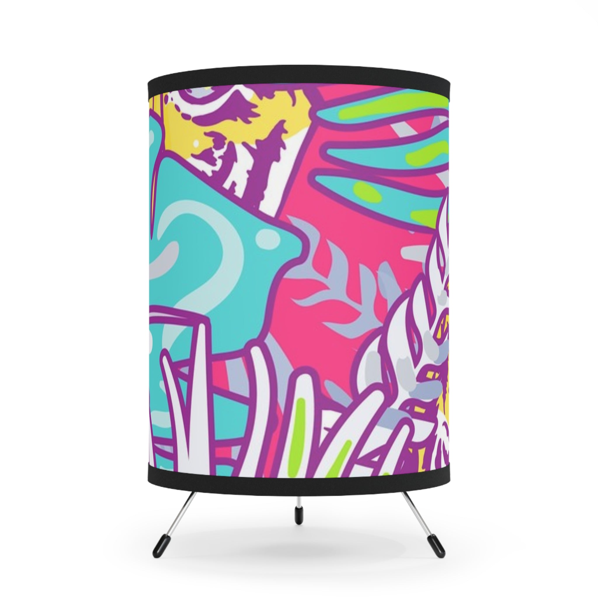 Tropical Floral Tigers Torquise and Purple Tripod Lamp with High-Res Printed Shade, US\CA plug, Artsulli - Art is Long, Life is Short, Home Decor, Size, One size, Color, Black, , , 14233500804467