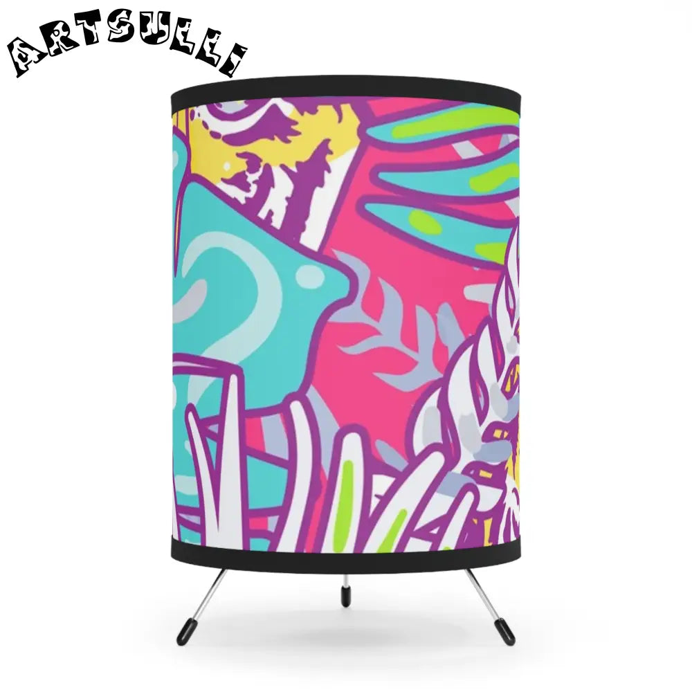 JAKKOUTTHEBXX Tropical Floral Tigers Torquise and Purple Tripod Lamp