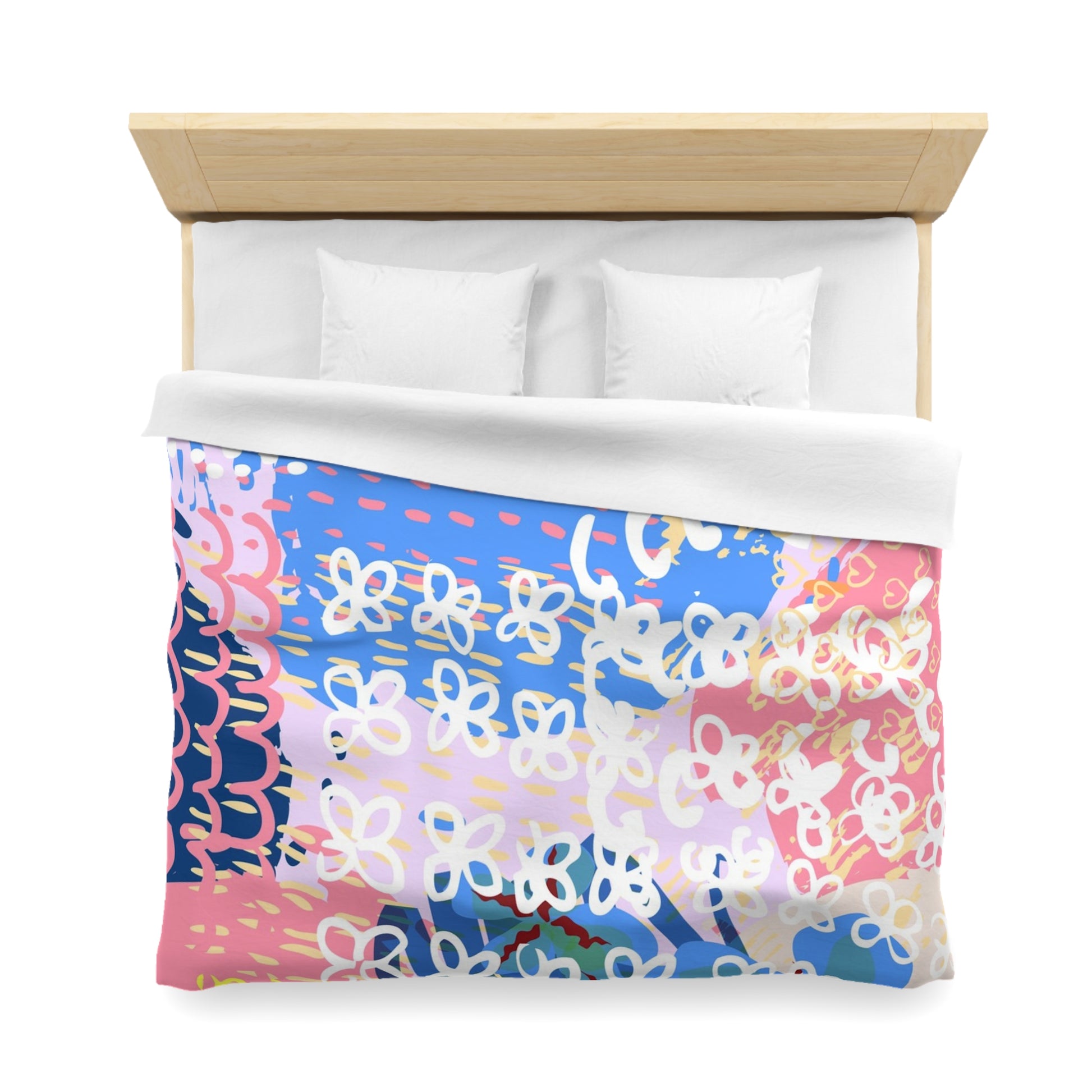 Flowers x Doodles x Hearts Multi-Color Microfiber Duvet Cover, Artsulli - Art is Long, Life is Short, Home Decor, , , , , , , 
