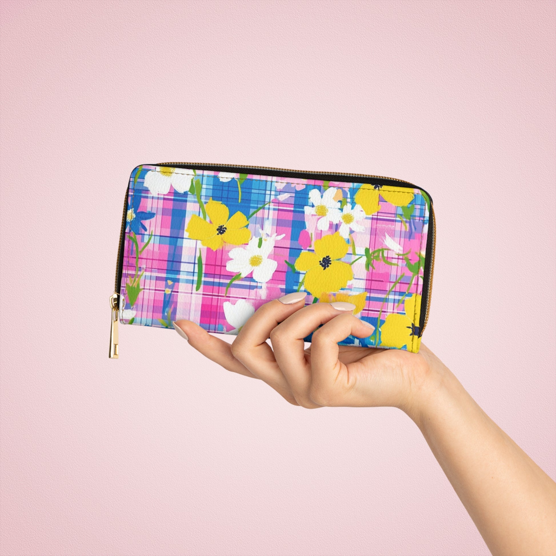 Plaid Garden II Pink and Purple Zipper Wallet, Artsulli - Art is Long, Life is Short, Accessories, , , , , , , 
