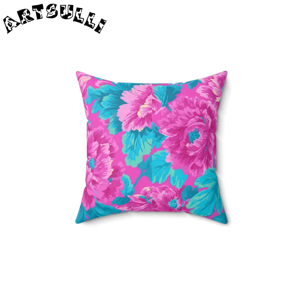 80s Dreamscape Floral Spun Polyester Square Pillow, Artsulli - Art is Long, Life is Short, Home Decor, Size, 14" × 14", , , , , 26173782695683034242