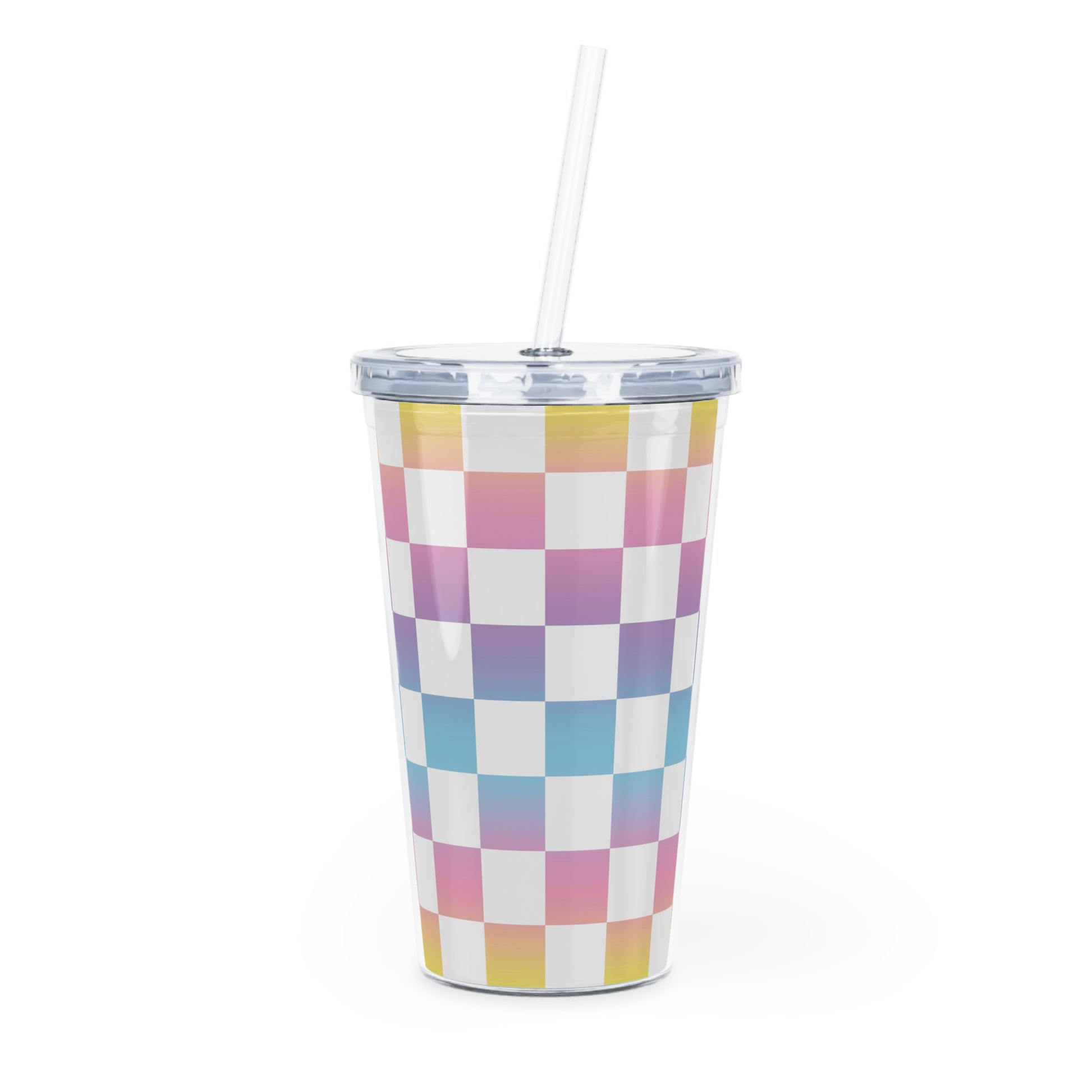 Vaporwave Check Plastic Tumbler with Straw, Artsulli - Art is Long, Life is Short, Mug, Size, 20oz, Color, Transparent, , , 31219381490349891174