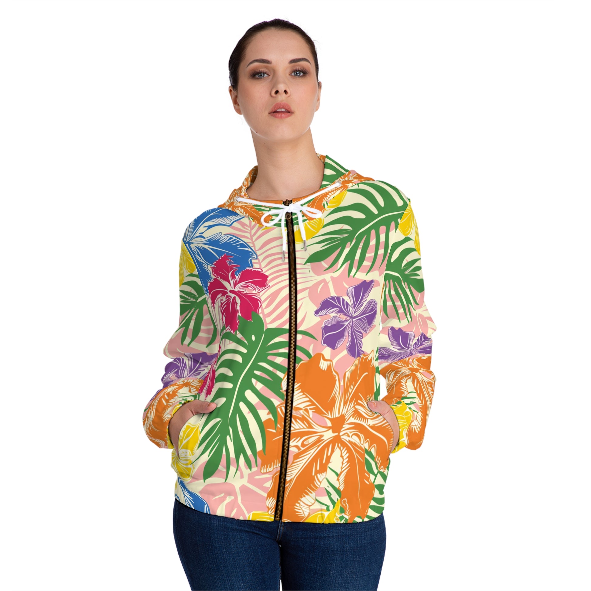 Blooming Tropical Flowers Women’s Full-Zip Hoodie (AOP), Artsulli - Art is Long, Life is Short, All Over Prints, , , , , , , 
