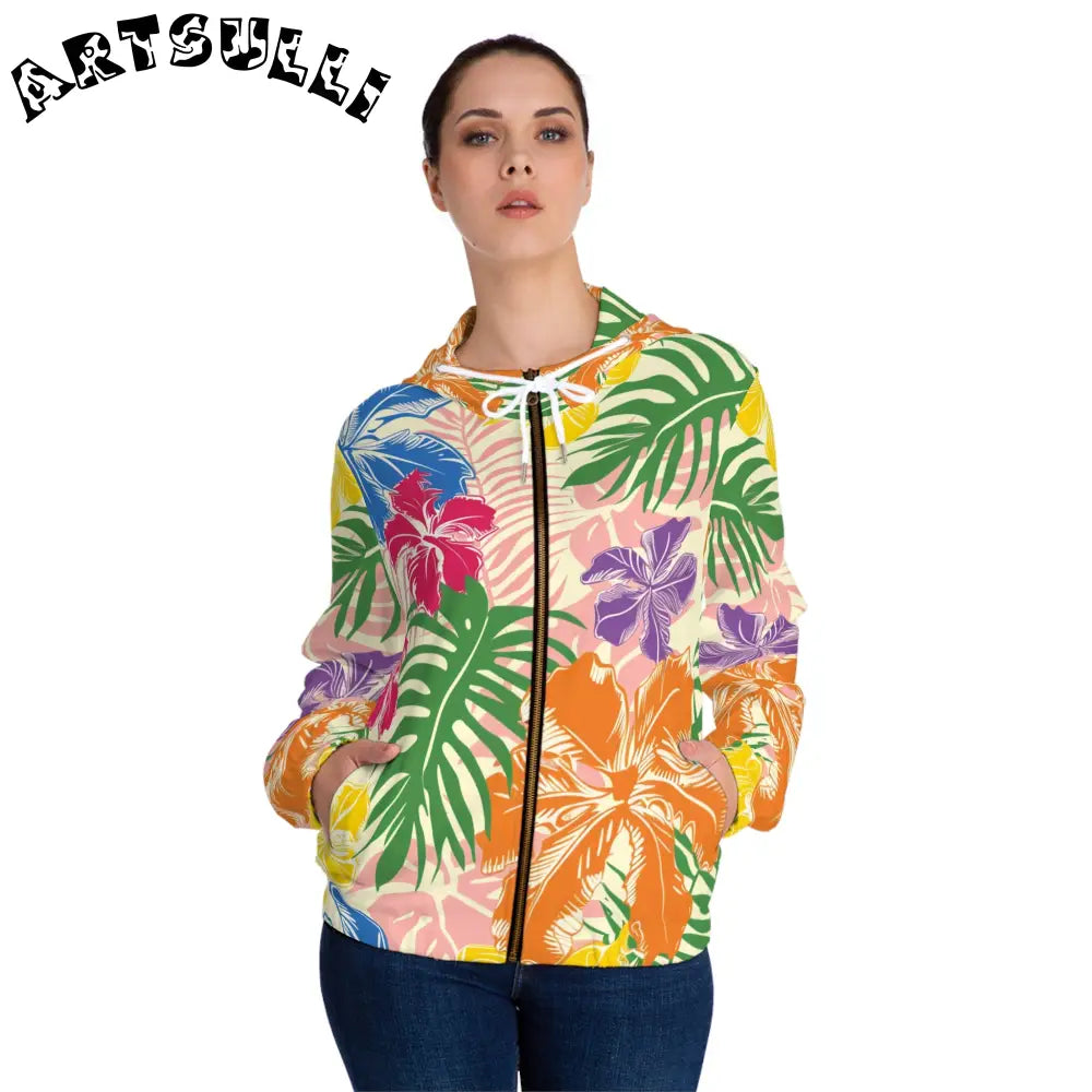 JAKKOUTTHEBXX Colorful Tropical Floral Zip Hoodie 2025