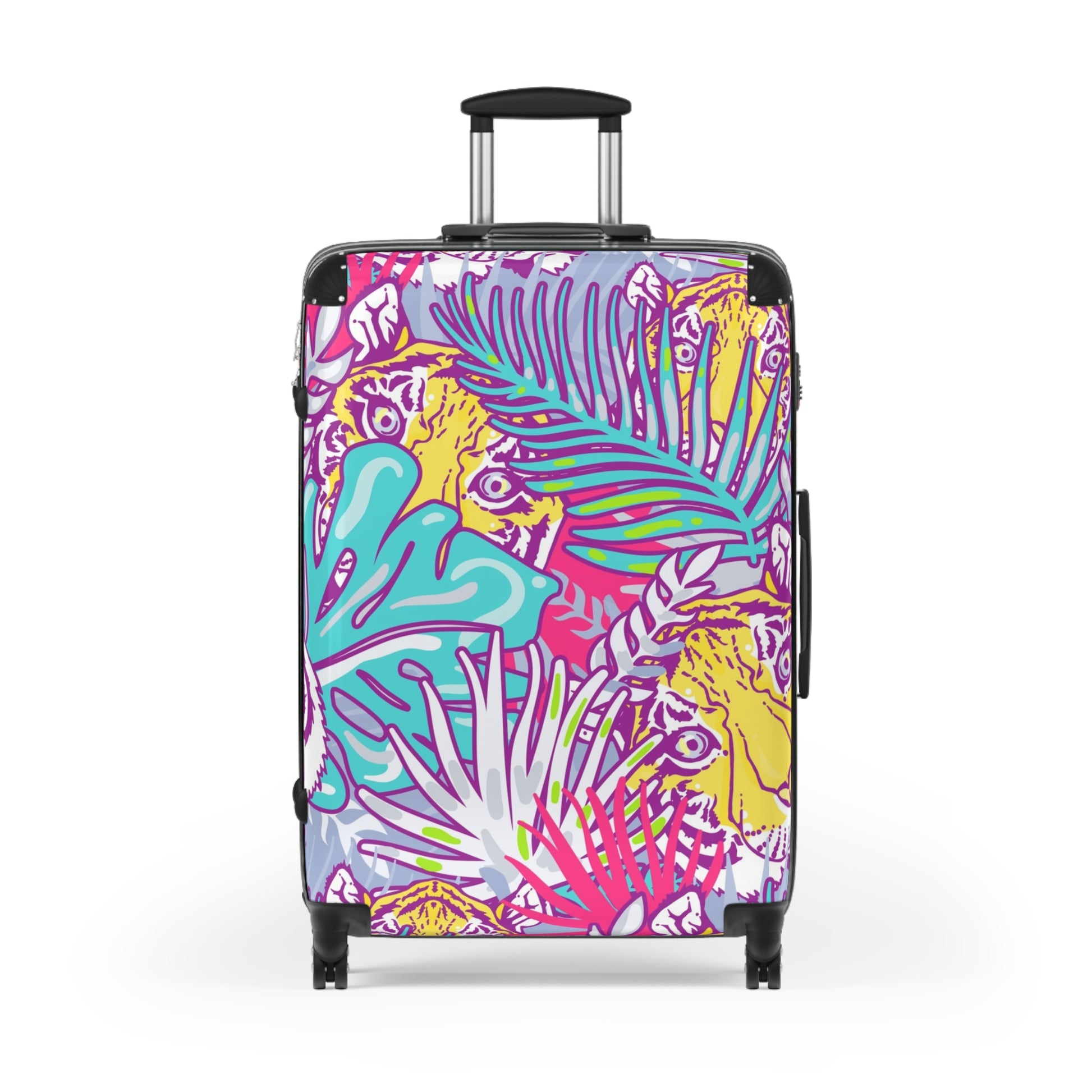 Tropical Floral Tigers Torquise and Purple Suitcase, Artsulli - Art is Long, Life is Short, Bags, Size, Large, Color, Black, , , 14223370547028