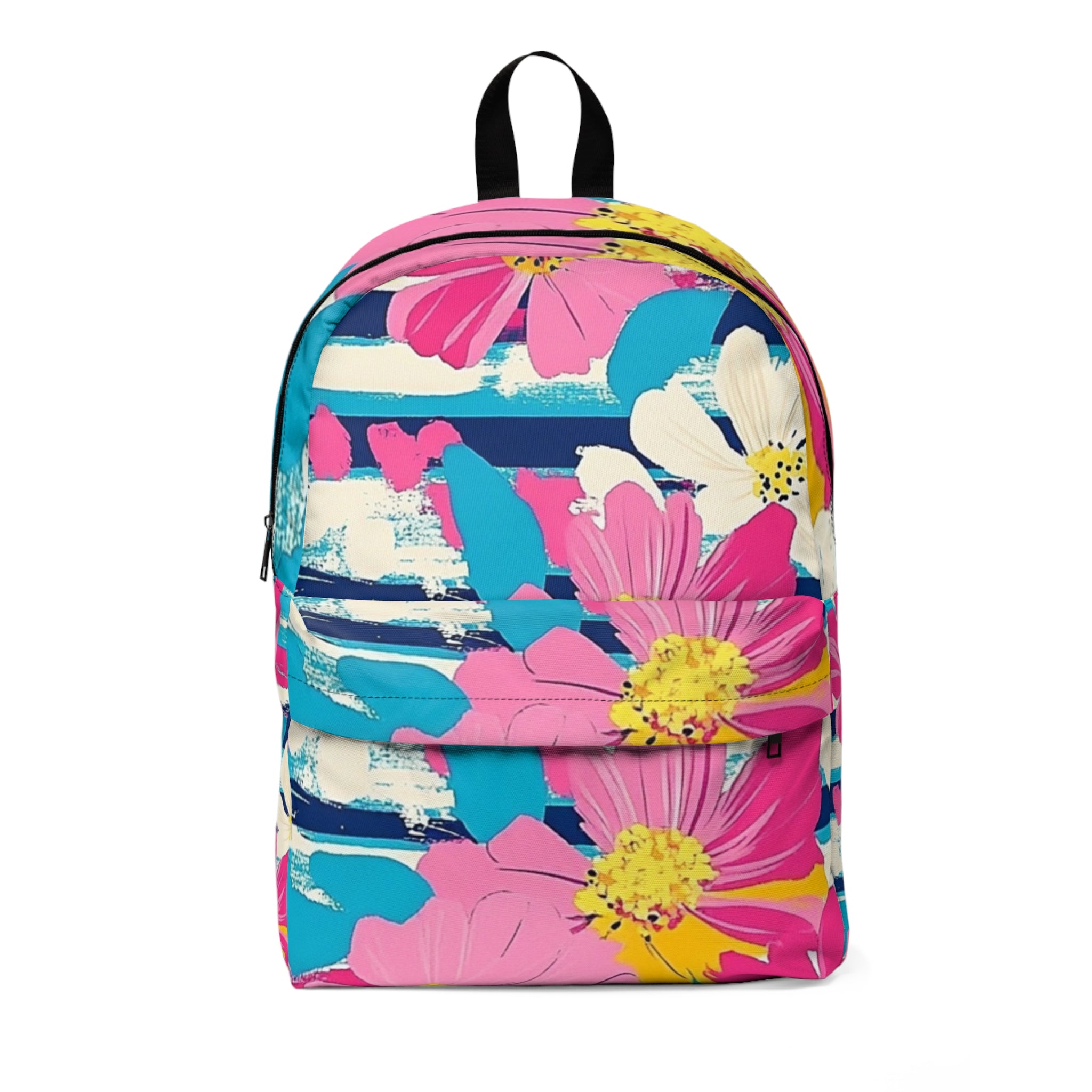 Dayglo Floral Stripes Unisex Classic Backpack, Artsulli - Art is Long, Life is Short, Bags, Size, One size, , , , , 39315253654481