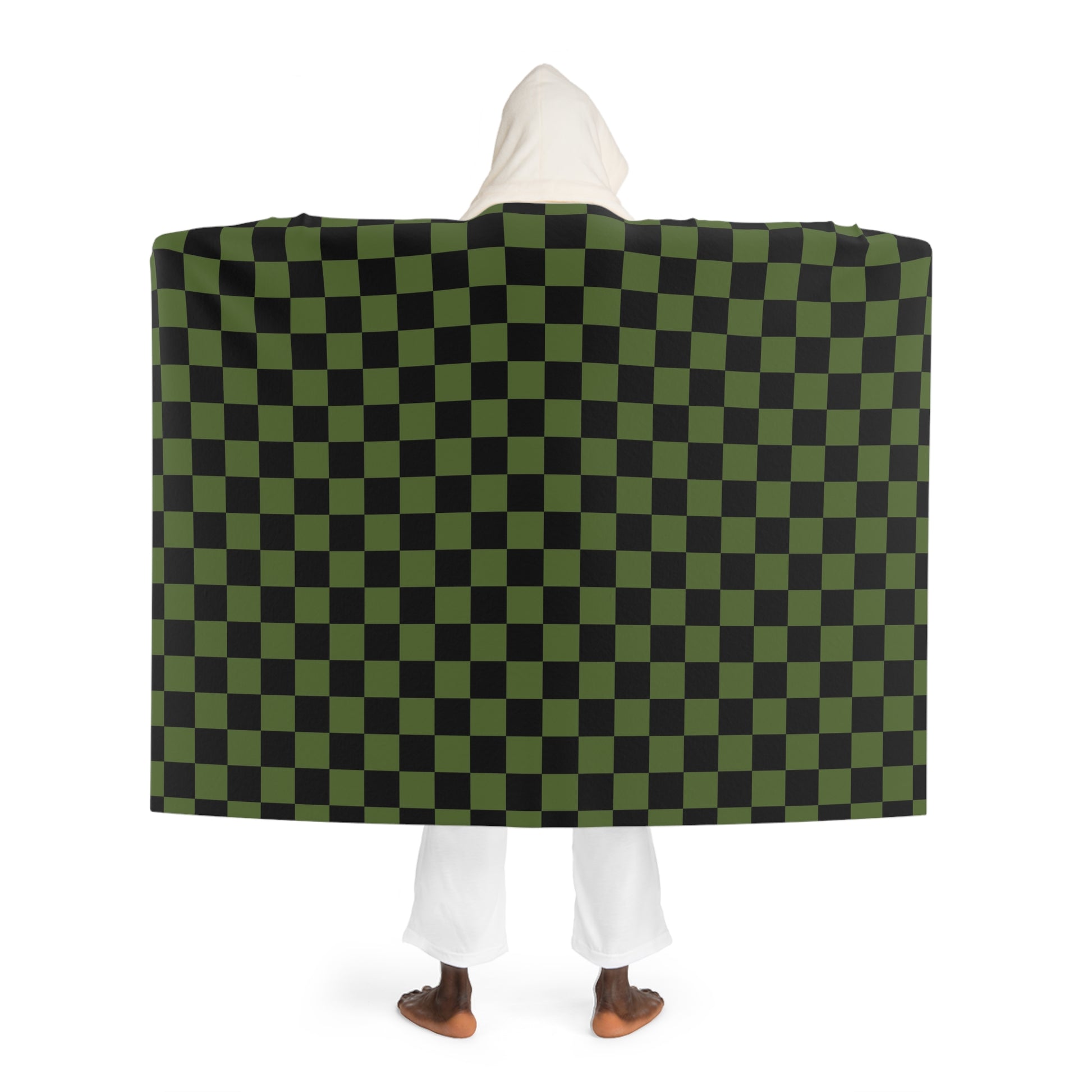 Checkerboard II Olive Green and Black Hooded Sherpa Fleece Blanket, Artsulli - Art is Long, Life is Short, All Over Prints, , , , , , , 