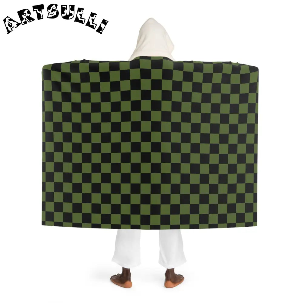 JAKKOUTTHEBXX Checkerboard II Olive Green and Black Hooded Sherpa