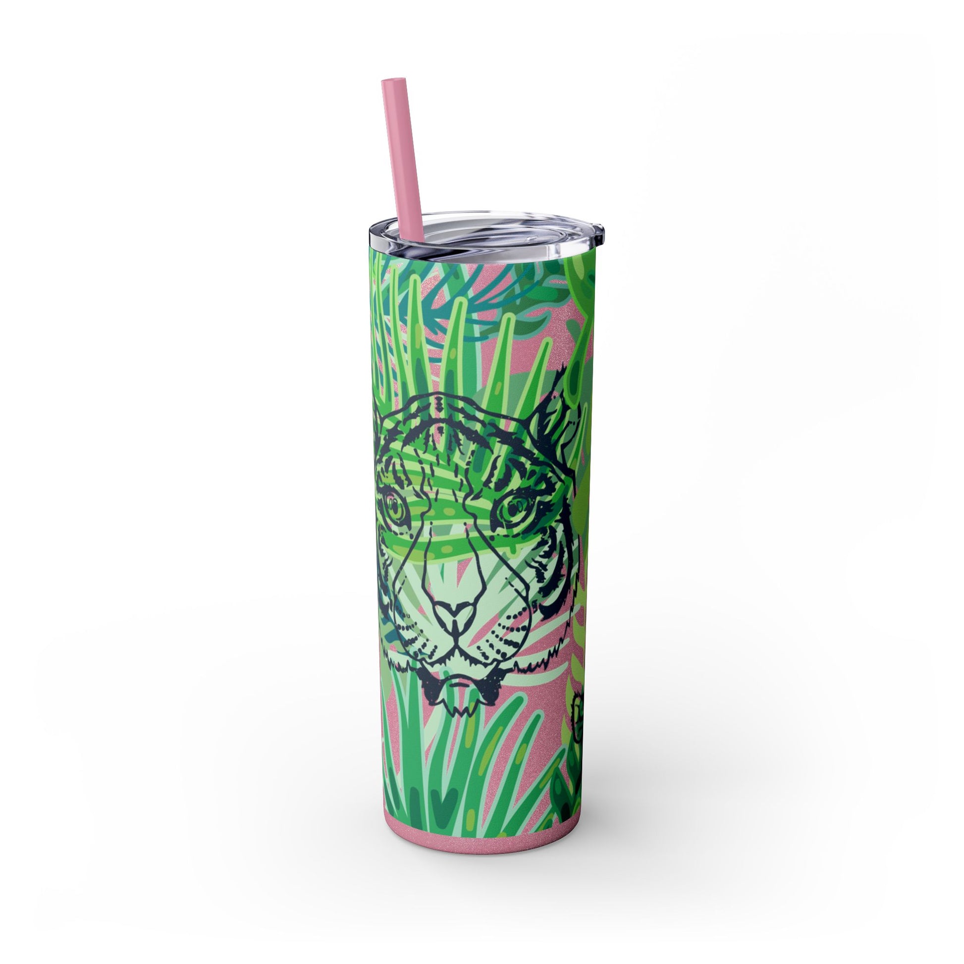 Tropical Jungle Tigers Green Skinny Tumbler with Straw, 20oz, Artsulli - Art is Long, Life is Short, Mug, , , , , , , 