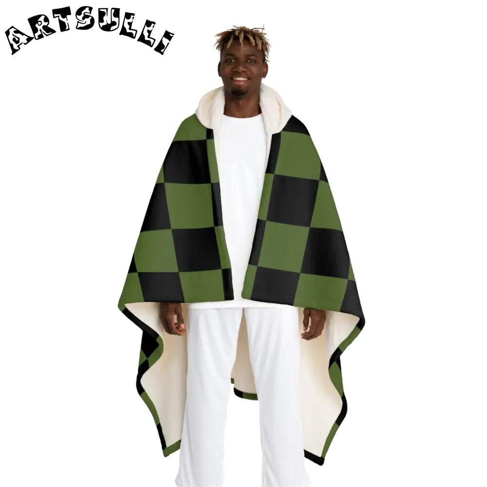 JAKKOUTTHEBXX Checkerboard Olive Green and Black Hooded Sherpa