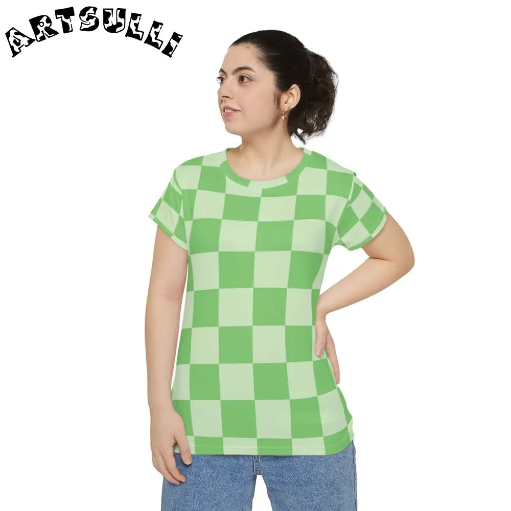 JAKKOUTTHEBXX Checkerboard Green Women’s Short Sleeve Shirt (AOP)