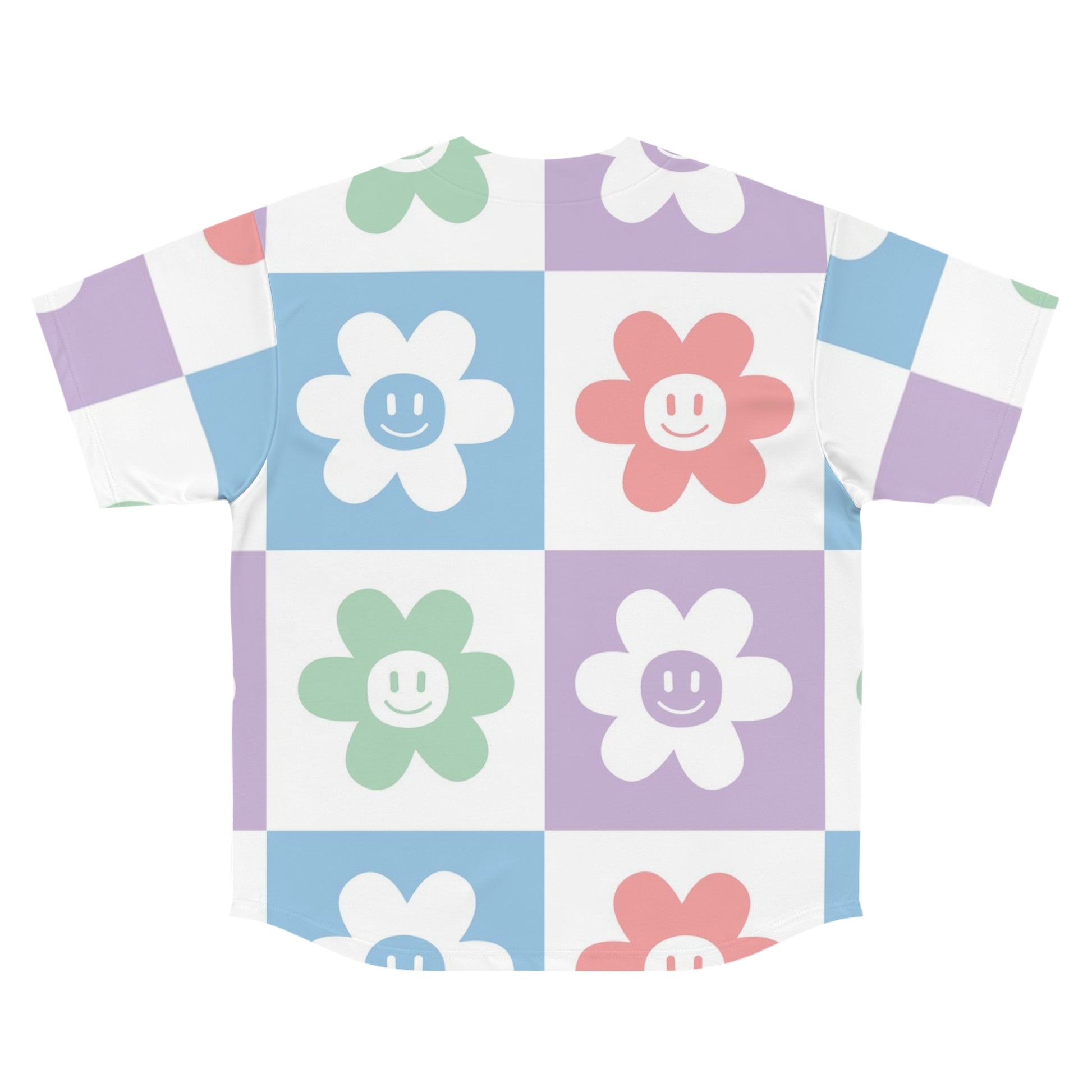 Chessboard x Smiley Face Flowers Multi-Color Men's Baseball Jersey (AOP), Artsulli - Art is Long, Life is Short, All Over Prints, , , , , , , 