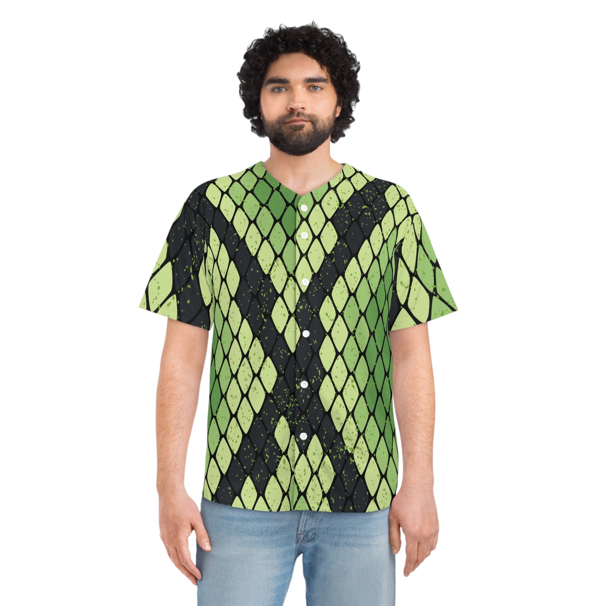 Snake Skin Green and Black Men's Baseball Jersey (AOP), Artsulli - Art is Long, Life is Short, All Over Prints, , , , , , , 