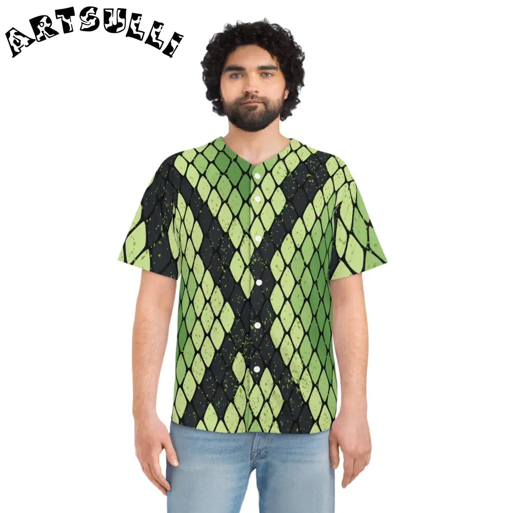 JAKKOUTTHEBXX Snake Skin Green and Black Men’s Baseball Jersey (AOP)