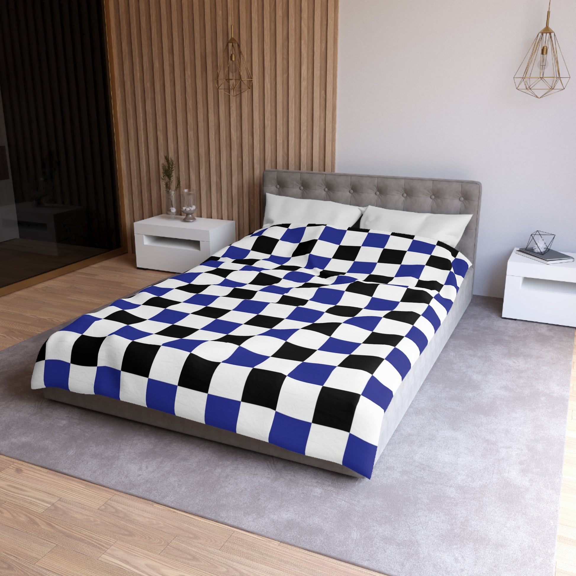 Checkerboard Blue White and Black Microfiber Duvet Cover, Artsulli - Art is Long, Life is Short, Home Decor, , , , , , , 