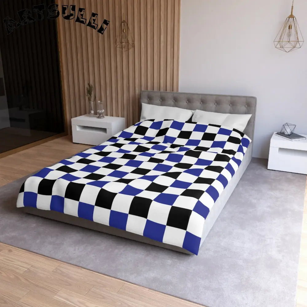 JAKKOUTTHEBXX Checkerboard Blue White and Black Microfiber Duvet