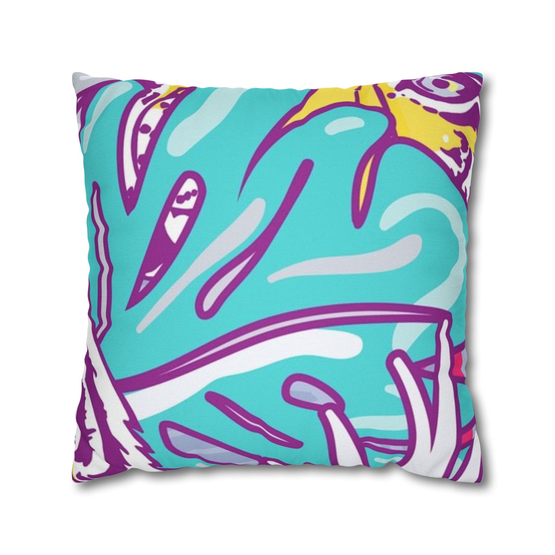Tropical Floral Tigers Torquise and Purple Spun Polyester Square Pillowcase, Artsulli - Art is Long, Life is Short, Home Decor, Size, 20" × 20", , , , , 14218414033104