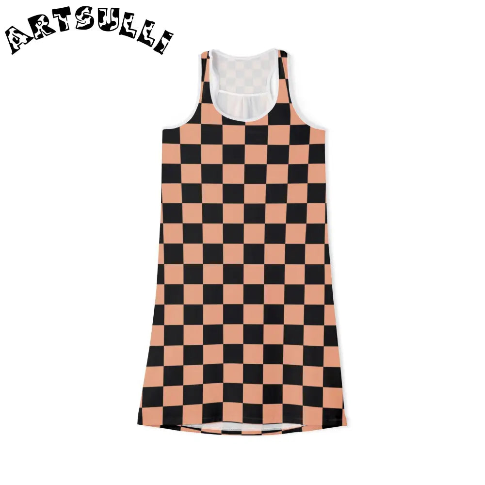 JAKKOUTTHEBXX Checkerboard Soft Orange and Black Women’s Racerback