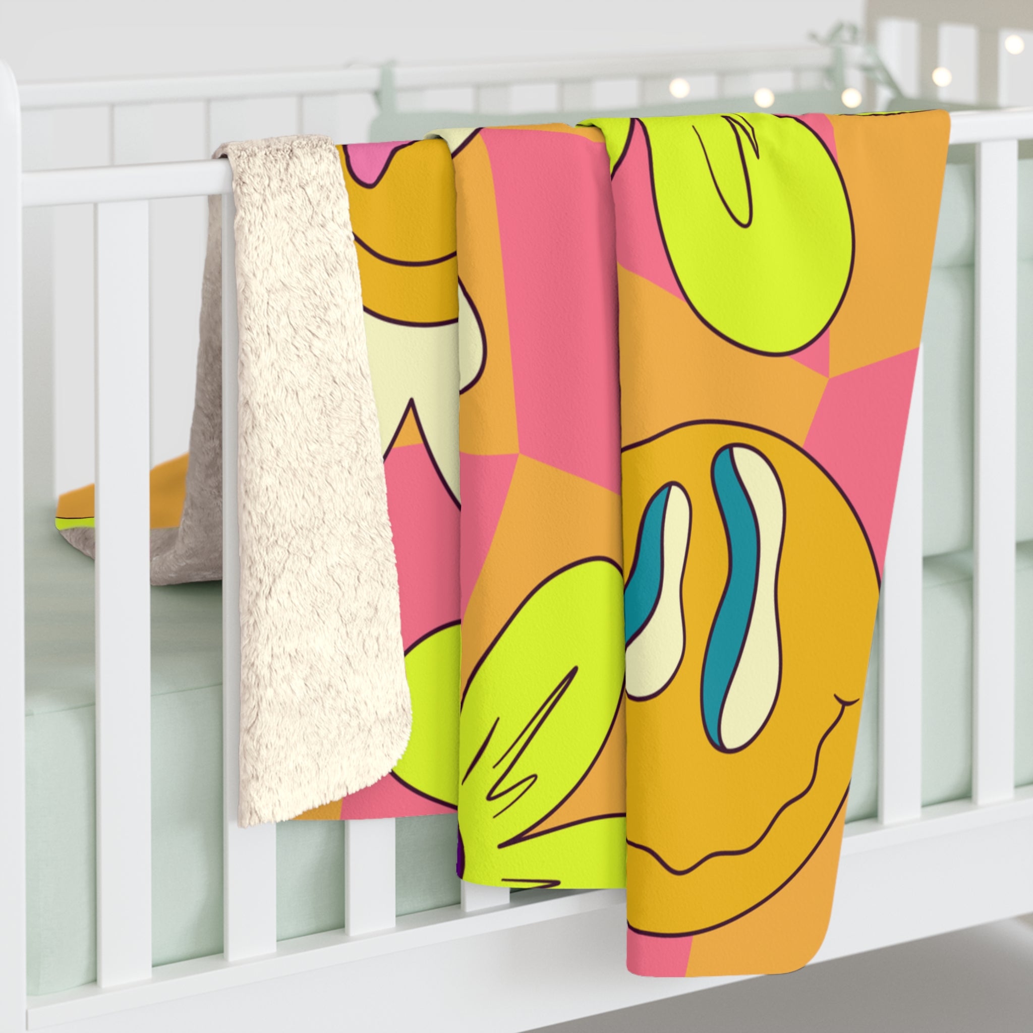 Trippy Sour Face Rave Sherpa Fleece Blanket, Artsulli - Art is Long, Life is Short, Home Decor, , , , , , , 