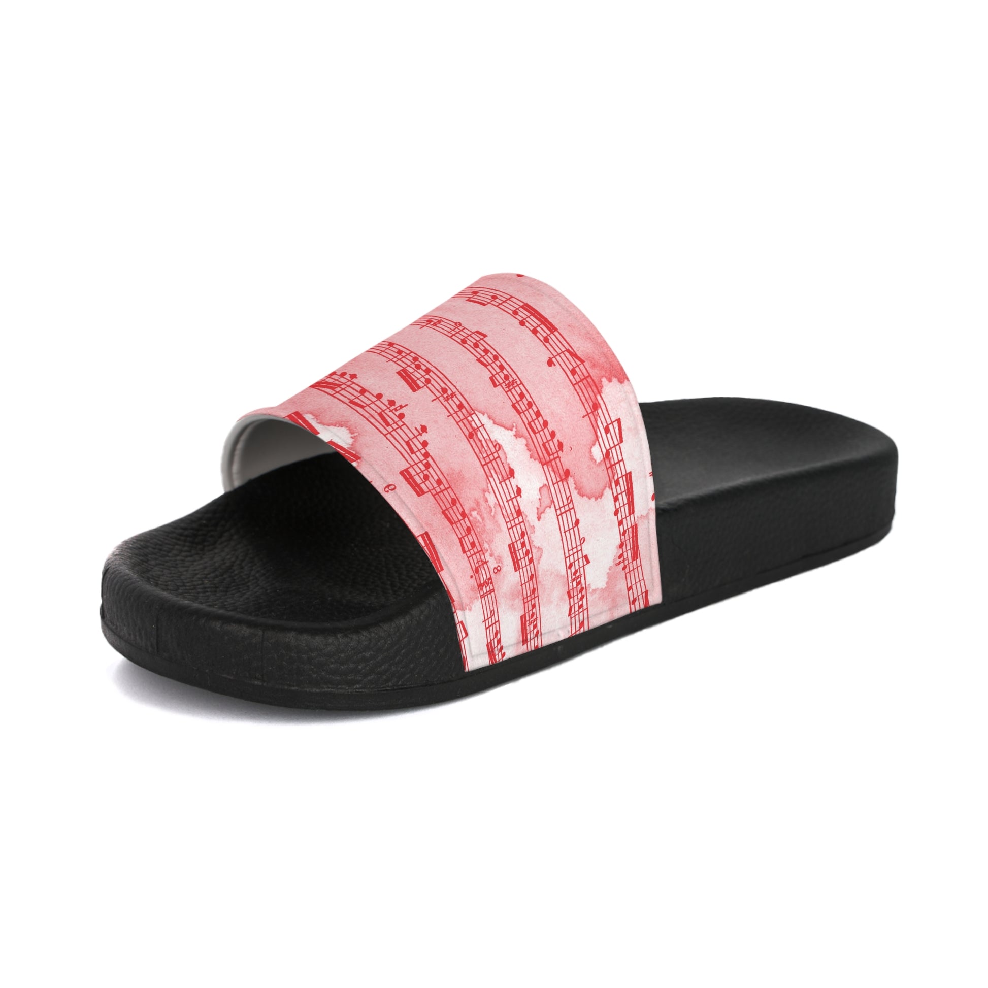 Drip Spill Type Beat Sheet Music Red Women's Slide Sandals, Artsulli - Art is Long, Life is Short, Shoes, , , , , , , 