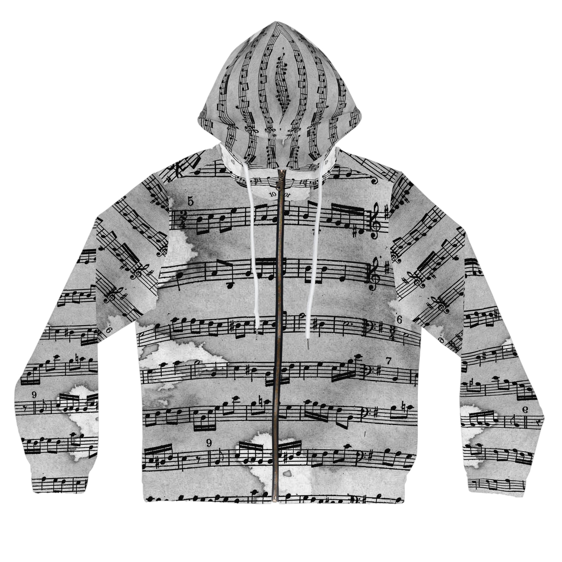 Drip Spill Type Beat Sheet Music Black Women’s Full-Zip Hoodie (AOP), Artsulli - Art is Long, Life is Short, All Over Prints, Size, XS, Color, White, , , 33110258028785057851
