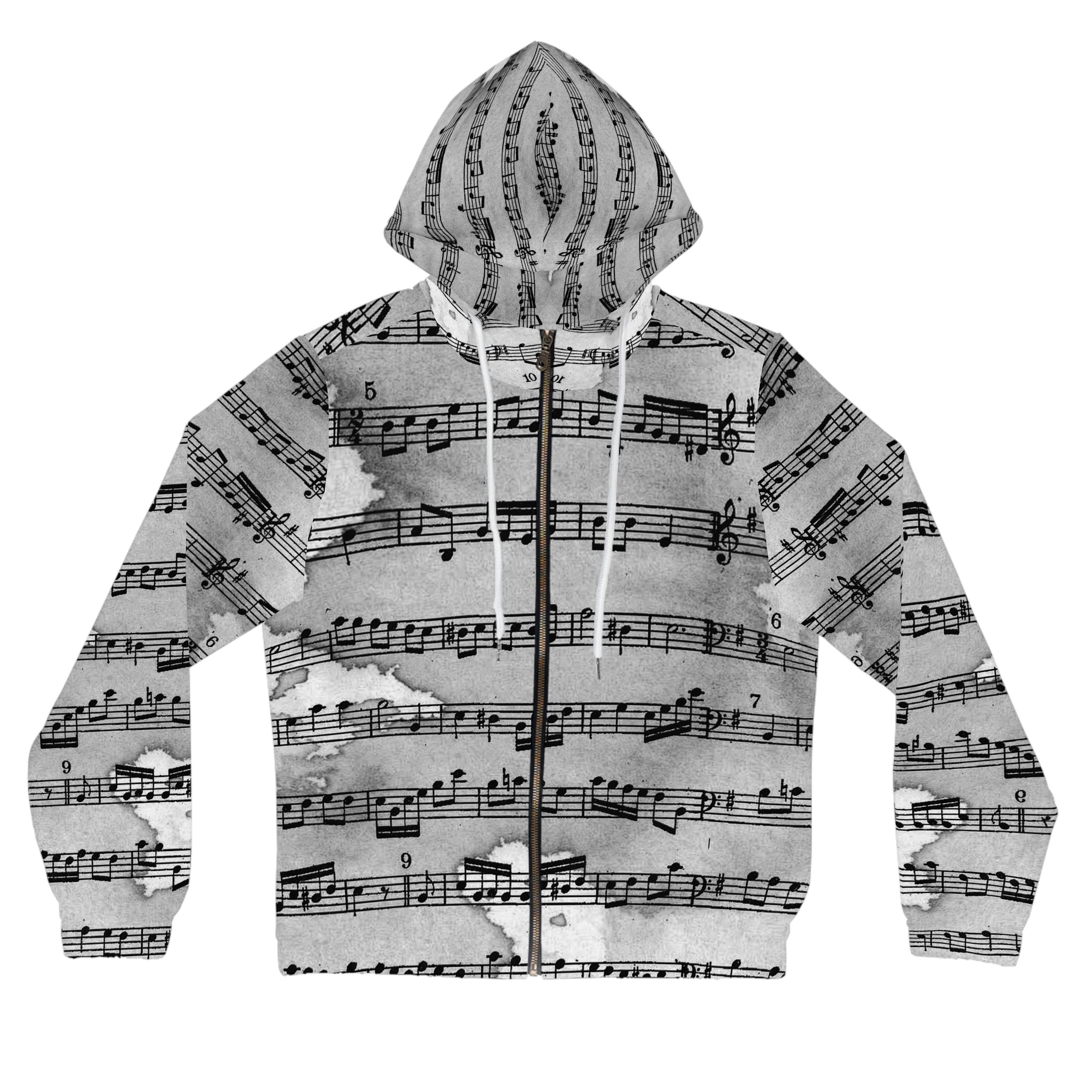 Drip Spill Type Beat Sheet Music Black Women’s Full-Zip Hoodie (AOP), Artsulli - Art is Long, Life is Short, All Over Prints, Size, XS, Color, White, , , 33110258028785057851