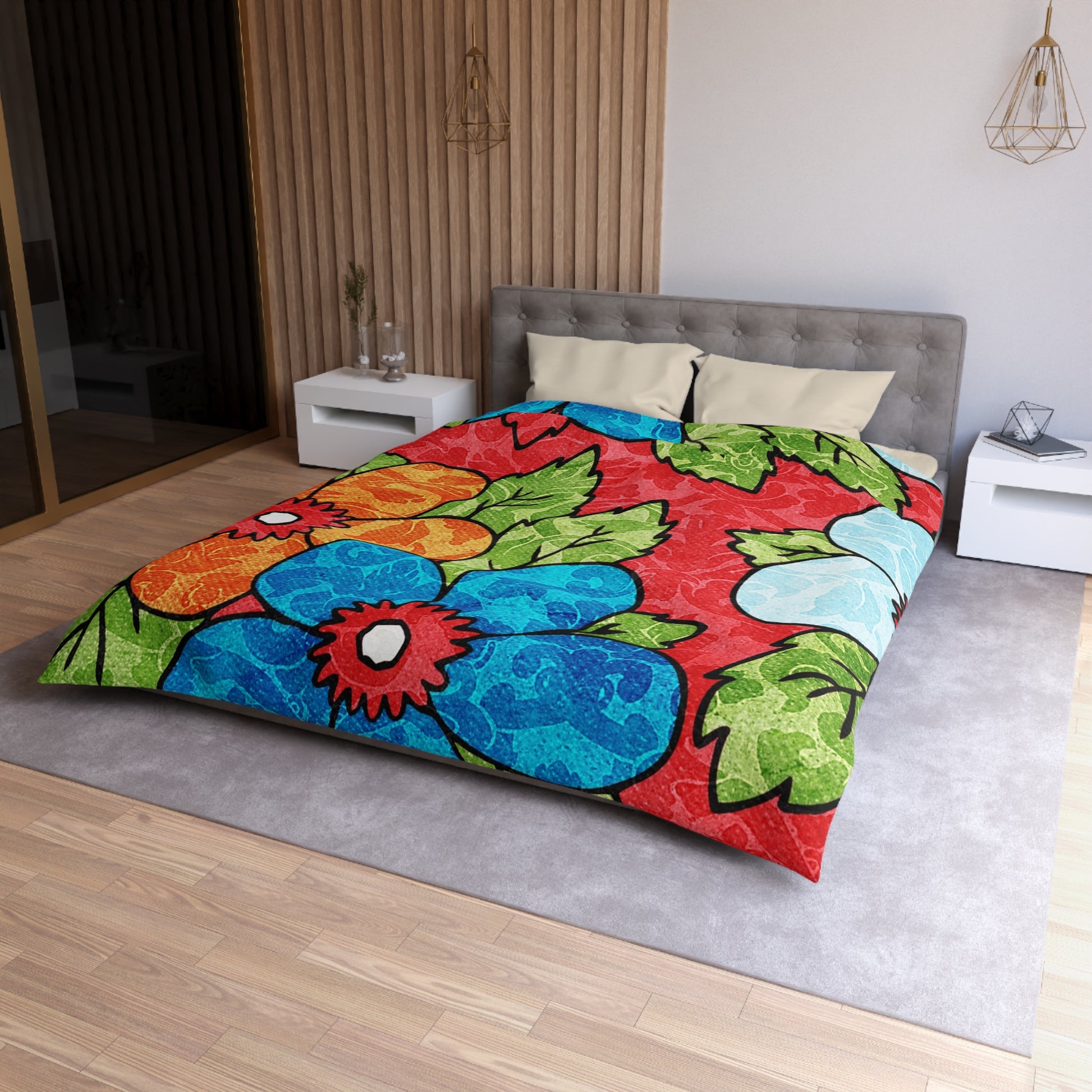 Groovy Red Floral Kl Microfiber Duvet Cover, Artsulli - Art is Long, Life is Short, Home Decor, , , , , , , 