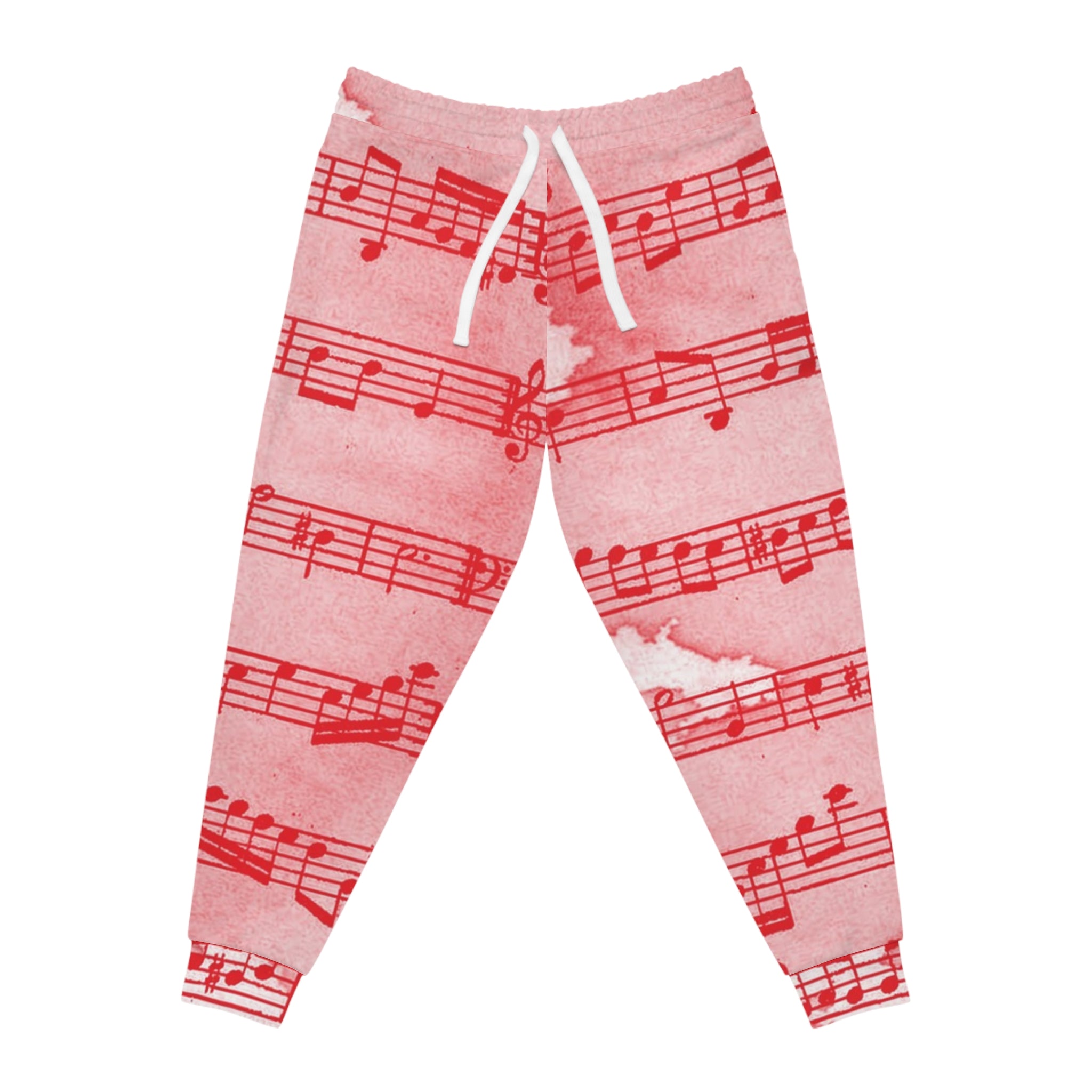 Drip Spill Type Beat Sheet Music Red Athletic Joggers (AOP), Artsulli - Art is Long, Life is Short, All Over Prints, Size, S, Color, Seam thread color automatically matched to design, , , 47579853195760455915