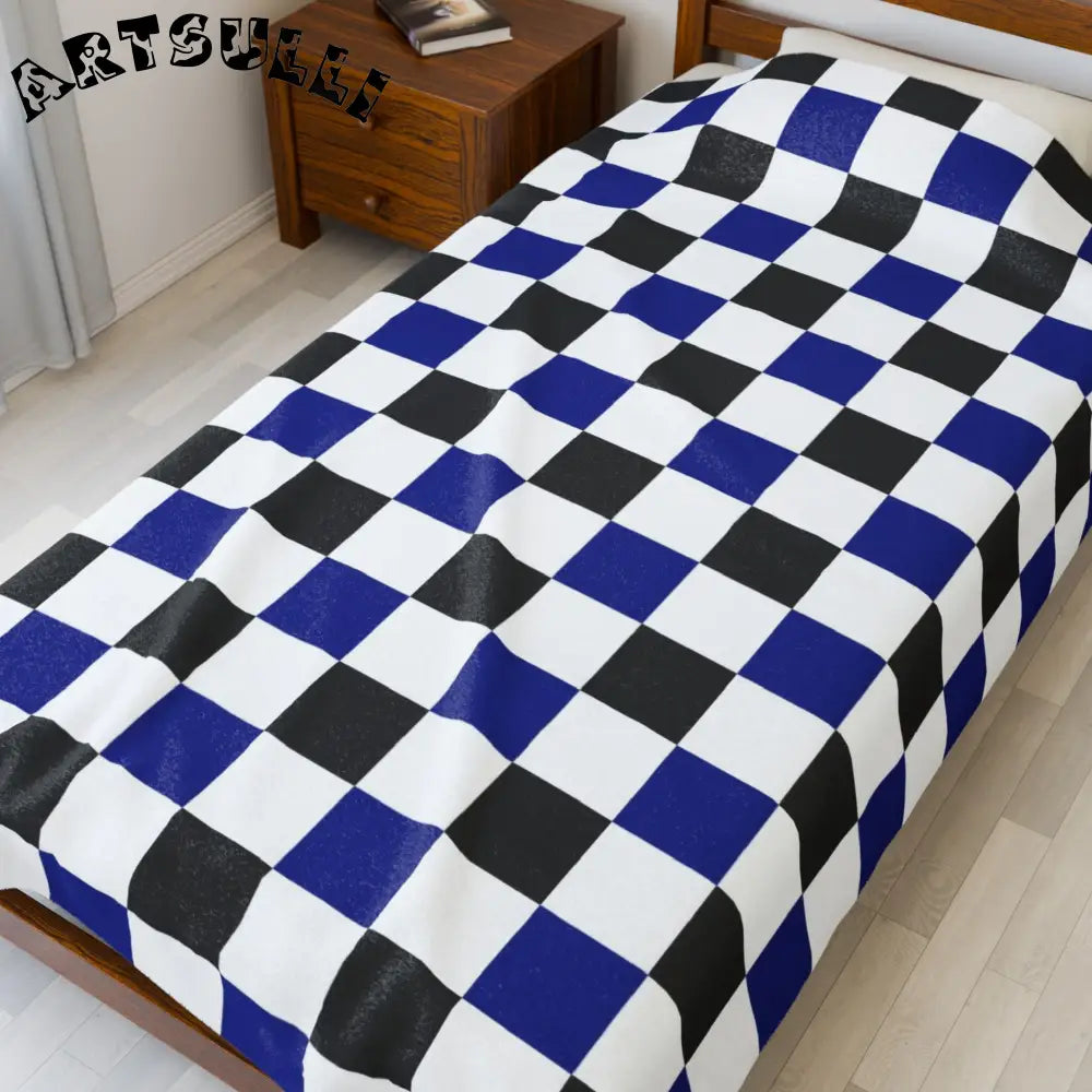 JAKKOUTTHEBXX Checkerboard Blue White and Black Velveteen Plush