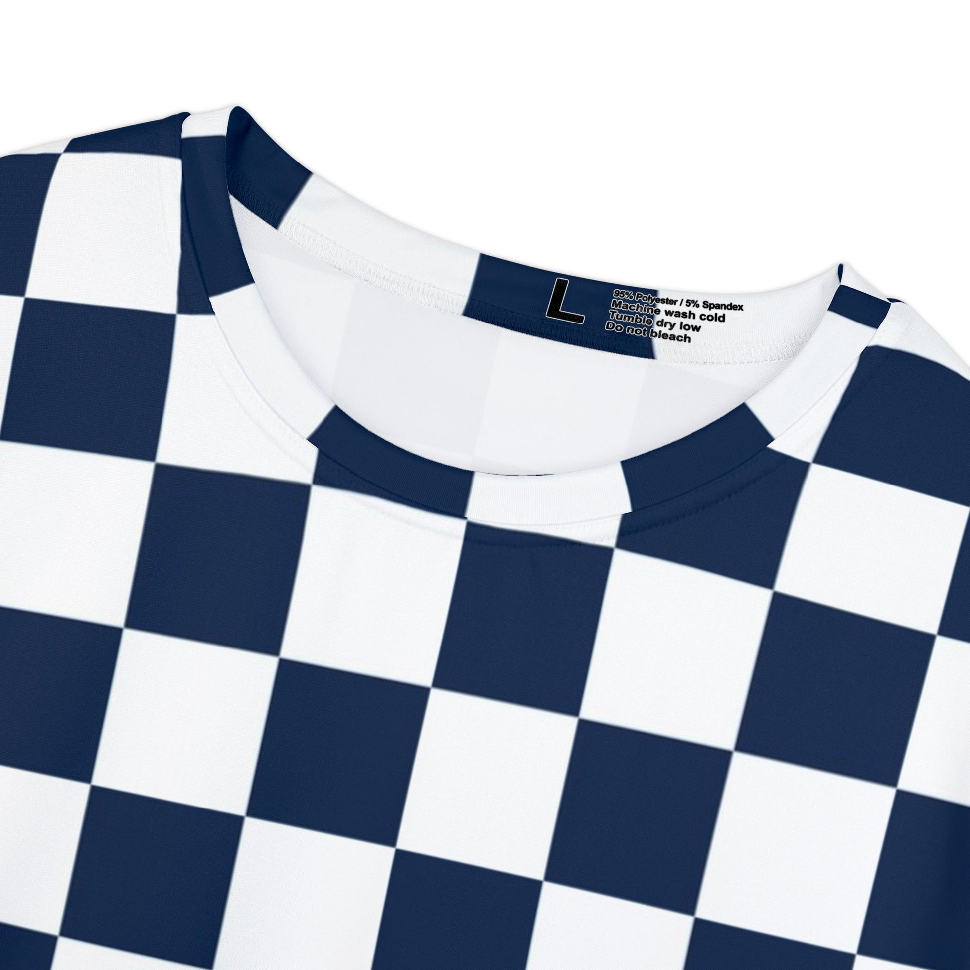 Checkerboard White and Navy Blue Women's Short Sleeve Shirt (AOP), Artsulli - Art is Long, Life is Short, All Over Prints, , , , , , , 