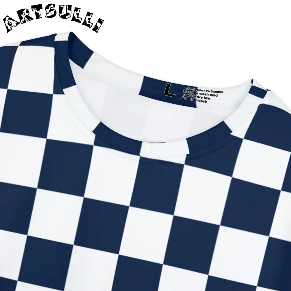 JAKKOUTTHEBXX Checkerboard White and Navy Blue Women’s Short Sleeve