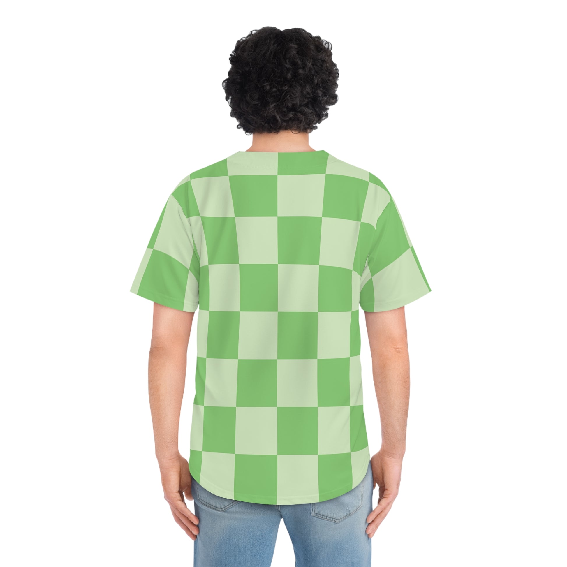 Checkerboard Green Men's Baseball Jersey (AOP), Artsulli - Art is Long, Life is Short, All Over Prints, , , , , , , 
