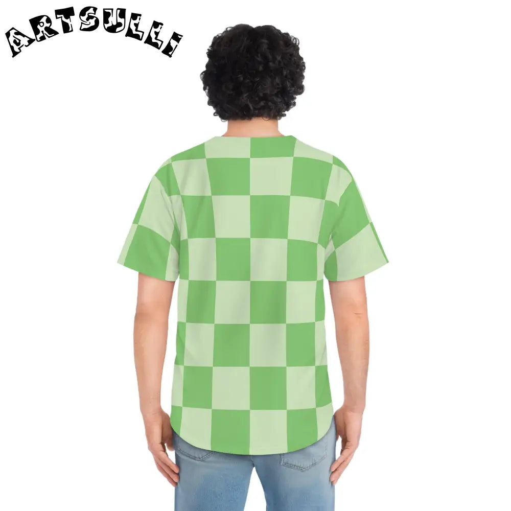 JAKKOUTTHEBXX Checkerboard Green Men’s Baseball Jersey (AOP)