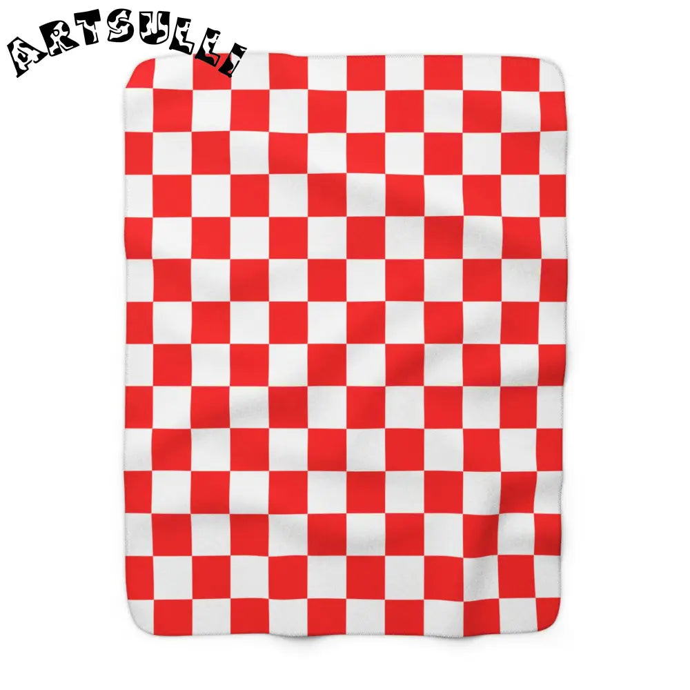 JAKKOUTTHEBXX Checkerboard Red and White Sherpa Fleece Blanket