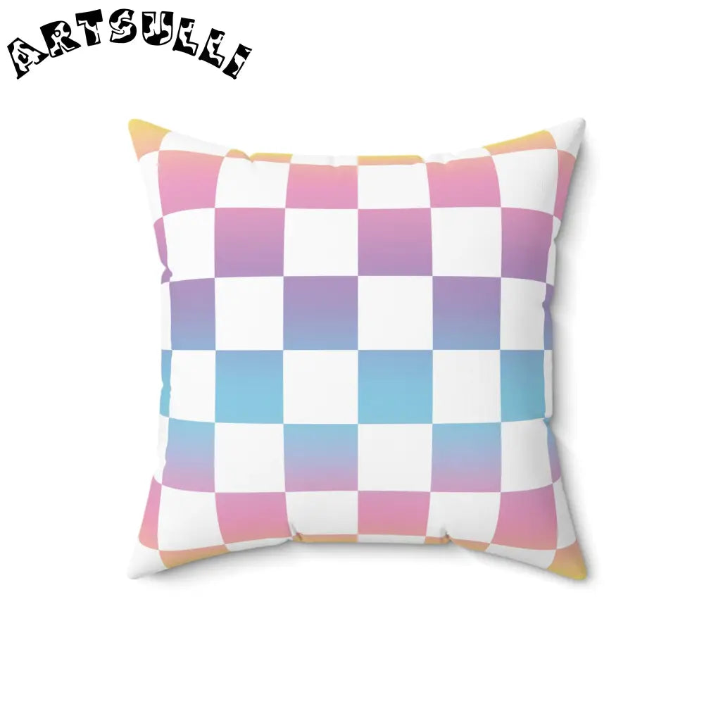 JAKKOUTTHEBXX Vaporwave Check Spun Polyester Square Pillow