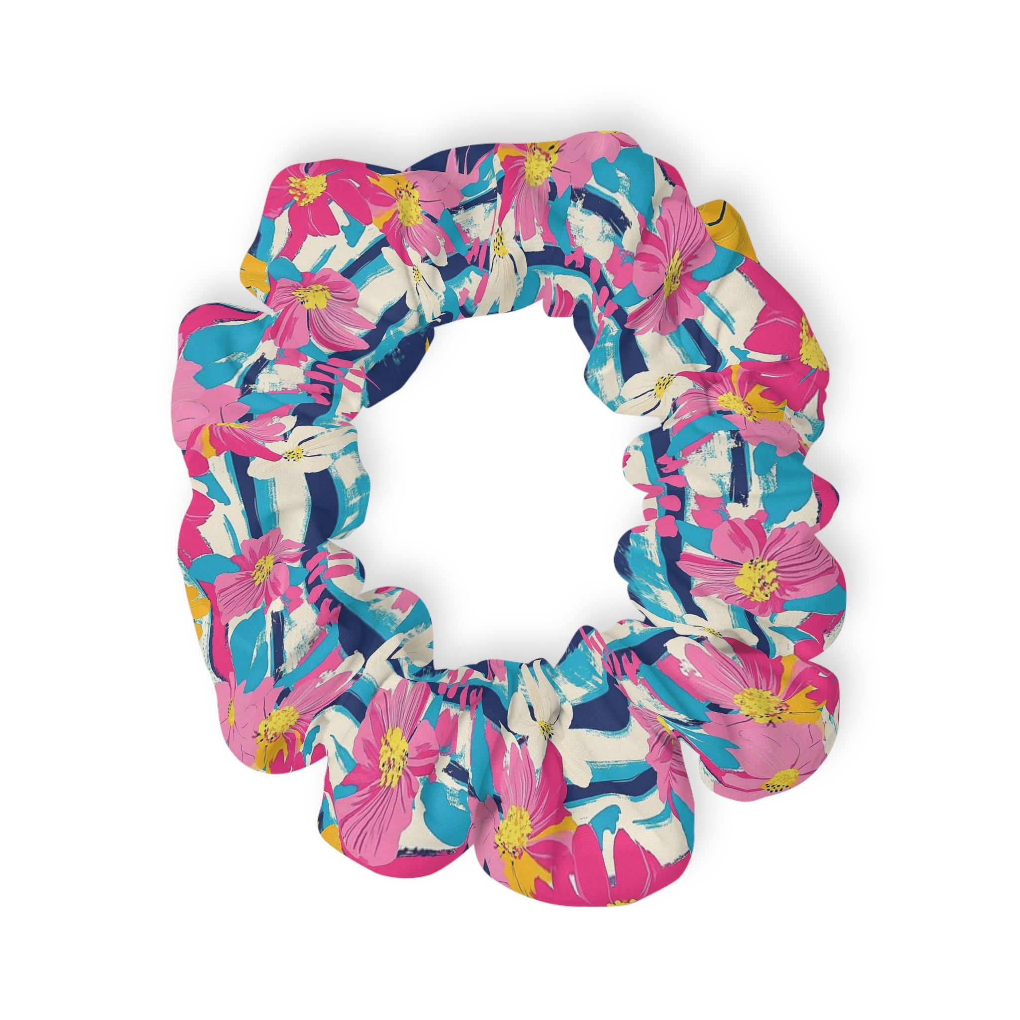 Dayglo Floral Stripes Multi-Color Scrunchie, Artsulli - Art is Long, Life is Short, Accessories, Size, 4'' × 4'', , , , , 38588968563901
